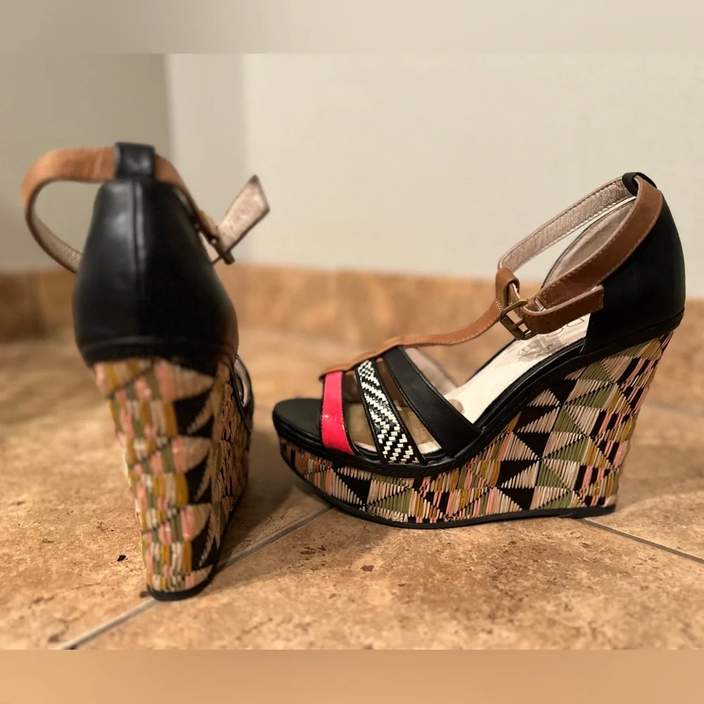 Aldo Leather Reva Colorful Wedge Heel Sandal Women's size 9 - Picture 6 of 7